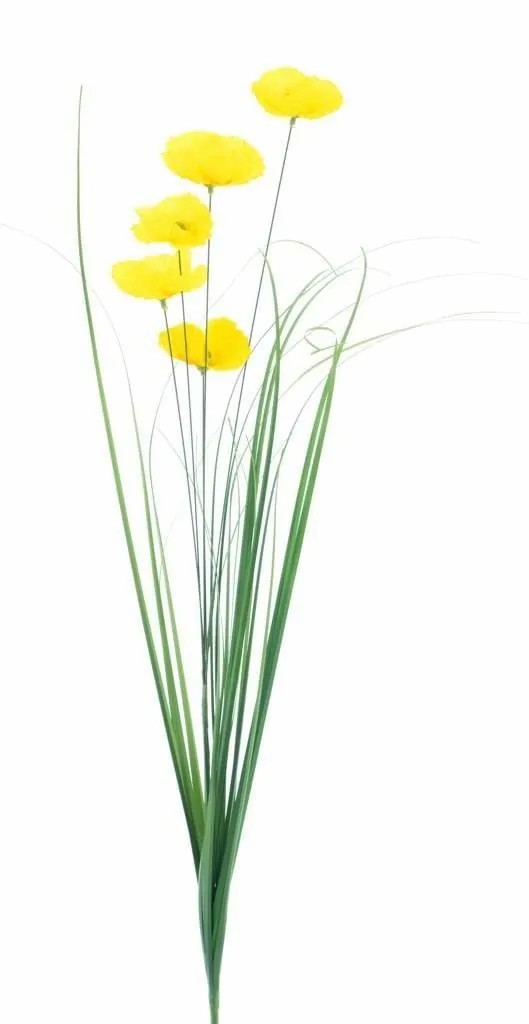 Poppies | Artificial Grass Poppy Resna On Spike, Yellow, 3Ft/100Cm Artificial Flowers Poppies