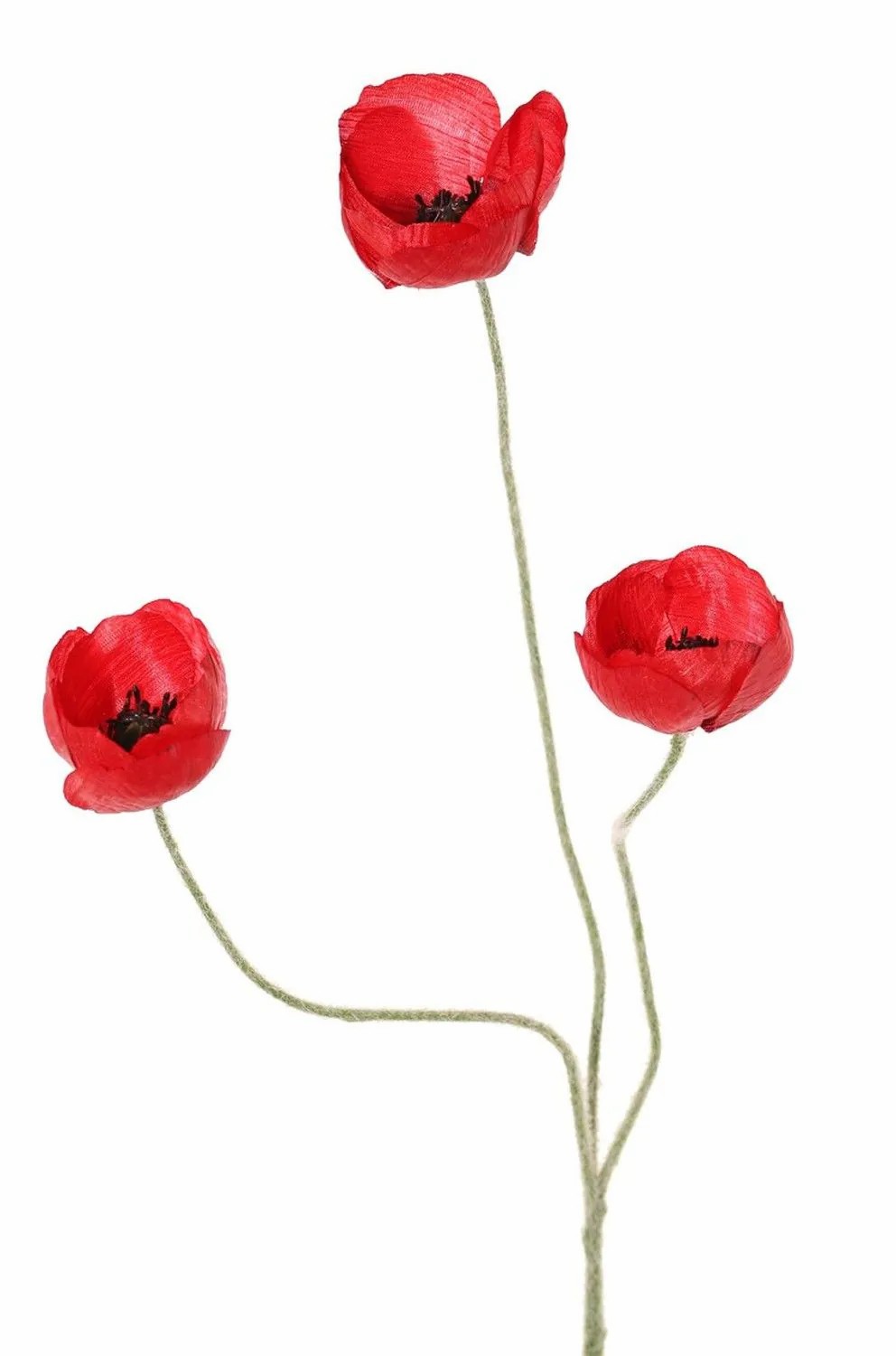 Poppies | Artificial Poppy Branch Kinka, Red, 20"/50Cm, Ø2"/5Cm Artificial Flowers Poppies