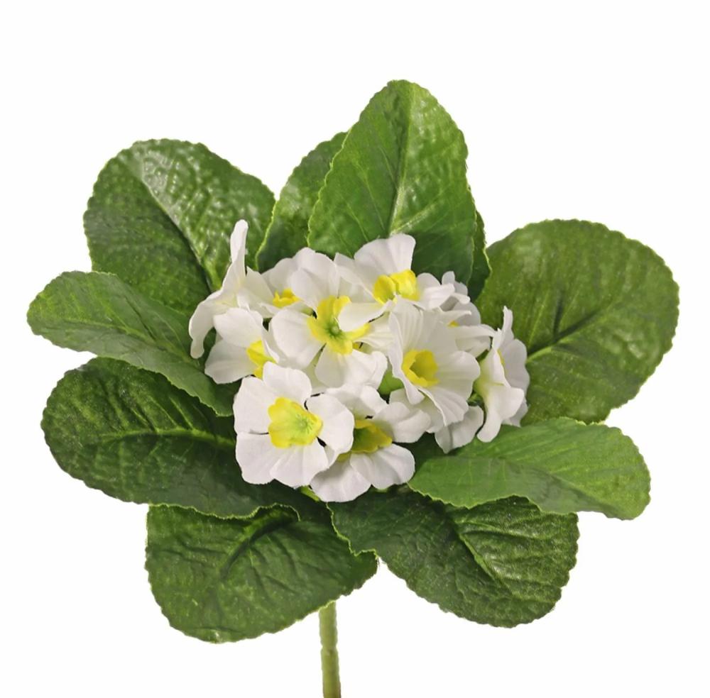 Primrose | Fake Primrose Sundara On Spike, White, 8"/20Cm, Ø1.6"/4Cm Artificial Flowers Primrose