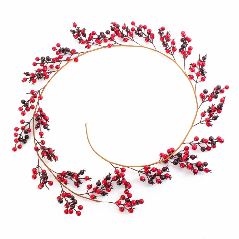 Pyracantha | Artificial Firethorn Garland Gasira, Berries, Red-Wine Red, 6Ft/180Cm Artificial Plants Pyracantha