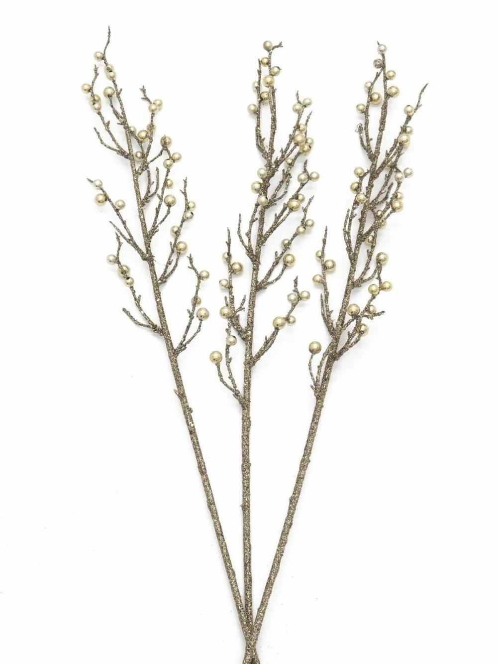 Pyracantha | Artificial Firethorn Spray Fenna, Berries, Glitter, Gold-Coloured, 33"/85Cm Artificial Plants Gold