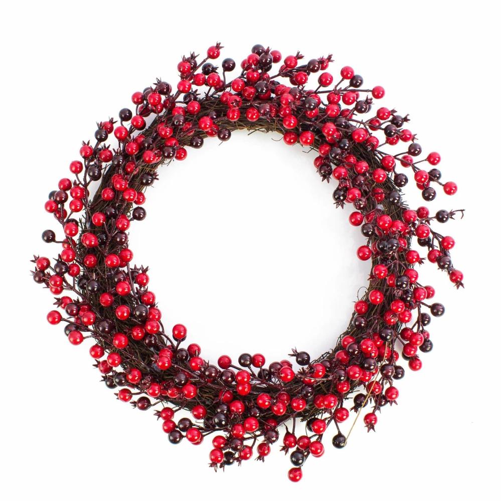 Pyracantha | Artificial Firethorn Wreath Gasira, Red-Wine Red, Ø18"/45Cm Artificial Plants Pyracantha