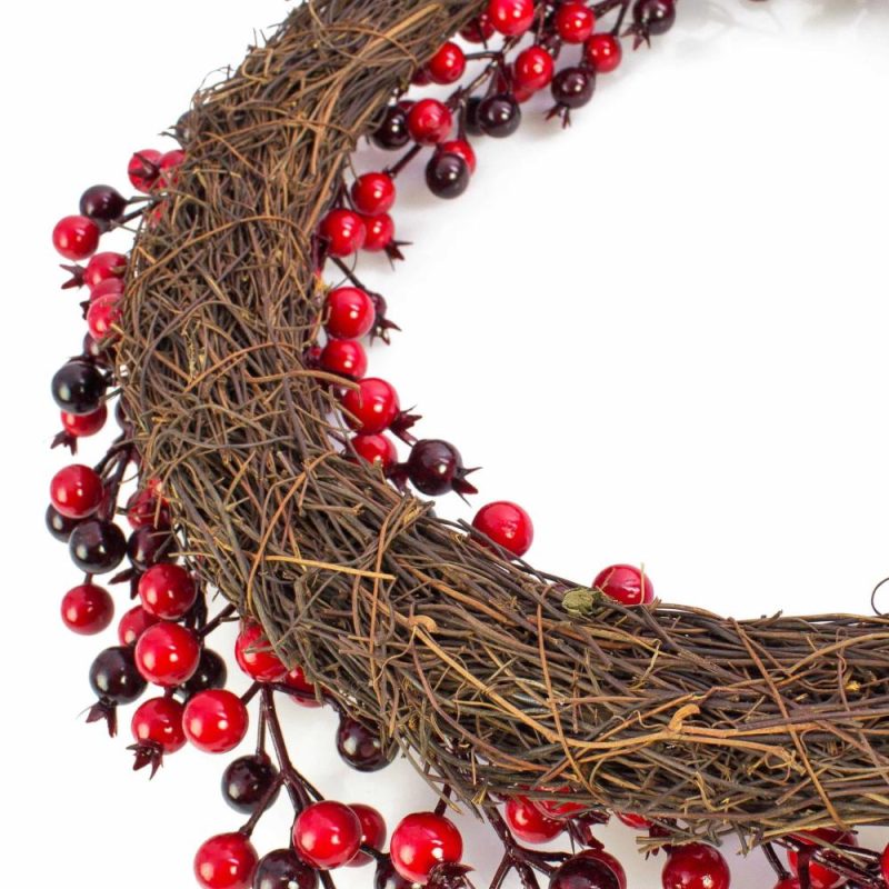 Pyracantha | Artificial Firethorn Wreath Gasira, Red-Wine Red, Ø18"/45Cm Artificial Plants Pyracantha