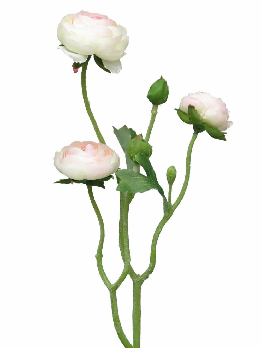 Ranunculus | Artificial Ranunculus Branch Jixiang, White-Pink, 20"/50Cm Artificial Flowers Ranunculus