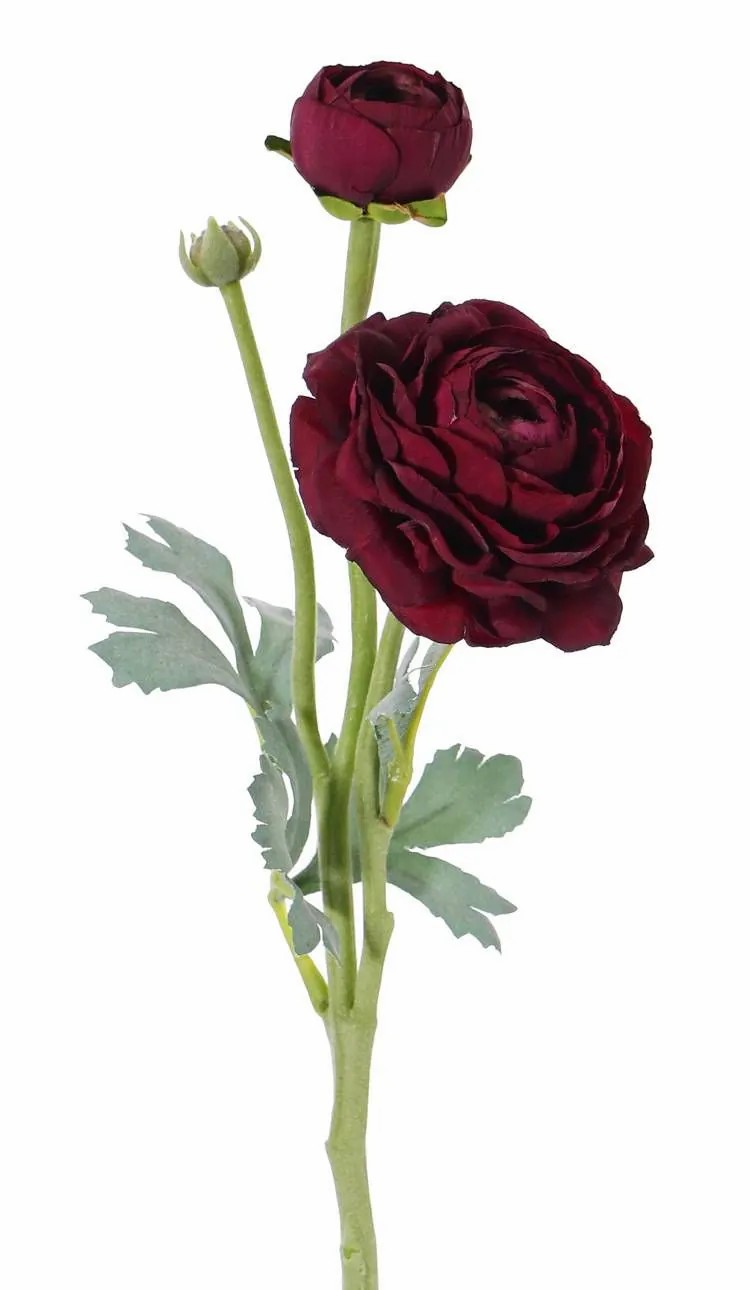 Ranunculus | Fake Ranunculus Yakira, Dark Red, 16"/40Cm, Ø1.6"-3.5"/4-9Cm Artificial Flowers Ranunculus