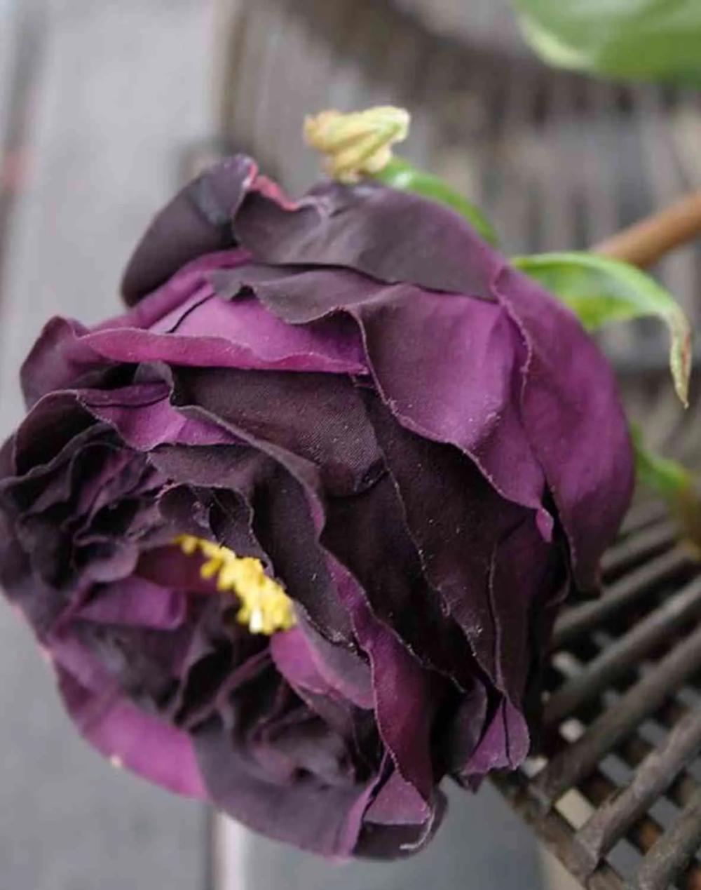 Rose | Artificial Cabbage Rose Taynara, Dark Purple, 20"/50Cm, Ø3.5"/9Cm Artificial Flowers Purple