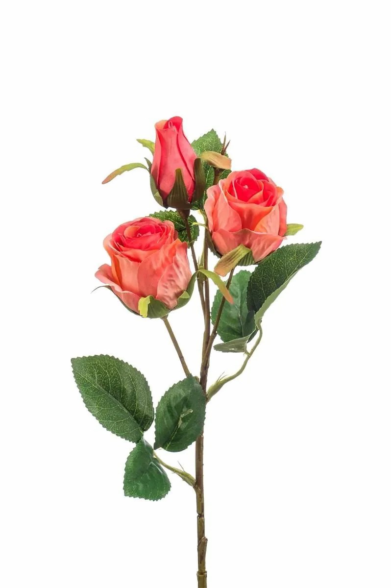 Rose | Artificial Flower Branch Rose Freyde, Coral, 18"/45Cm Artificial Flowers Rose