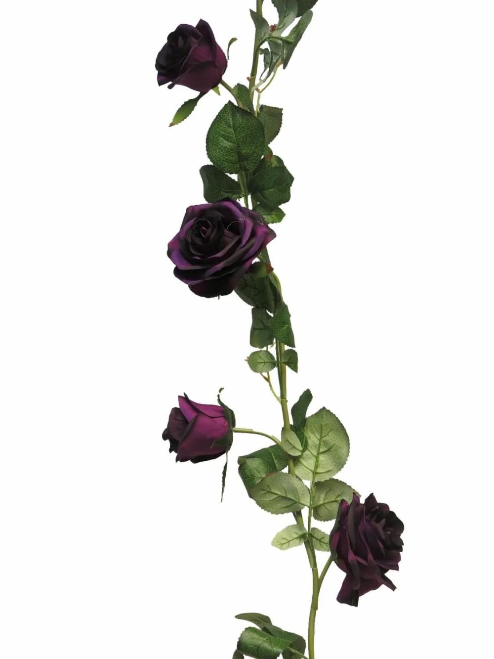 Rose | Artificial Garland Of Roses Kailin, Dark Purple, 5Ft/145Cm Artificial Flowers Purple