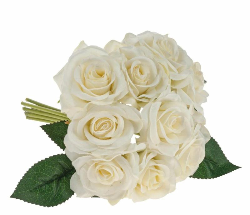 Rose | Artificial Rose Bouquet Gautam, Cream-White, 10"/25Cm Artificial Flowers Rose