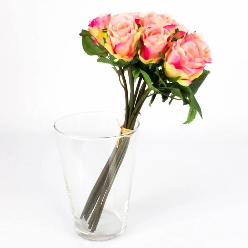 Rose | Bouquet Of Roses Molly With 10 Roses, Light Pink-Yellow, 14"/35Cm, Ø 8"/20Cm Artificial Flowers Rose