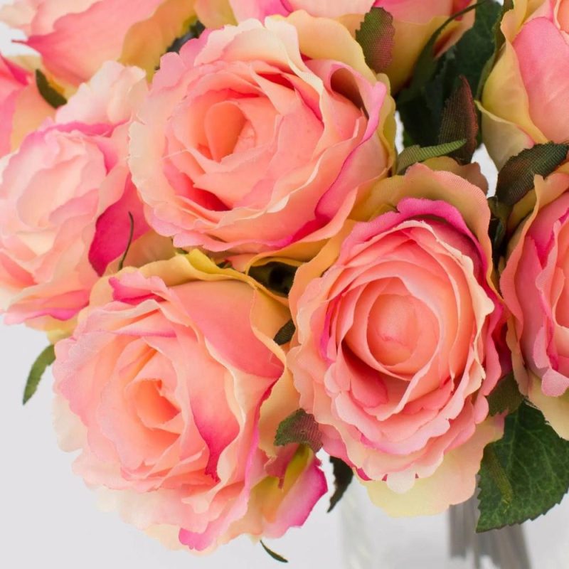 Rose | Bouquet Of Roses Molly With 10 Roses, Light Pink-Yellow, 14"/35Cm, Ø 8"/20Cm Artificial Flowers Rose