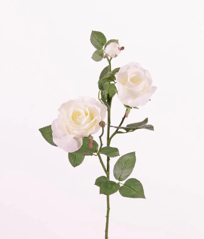 Rose | Fake Rose Spray Ariane, White, 30"/75Cm, Ø2.8"-4"/7-10Cm Artificial Flowers Rose