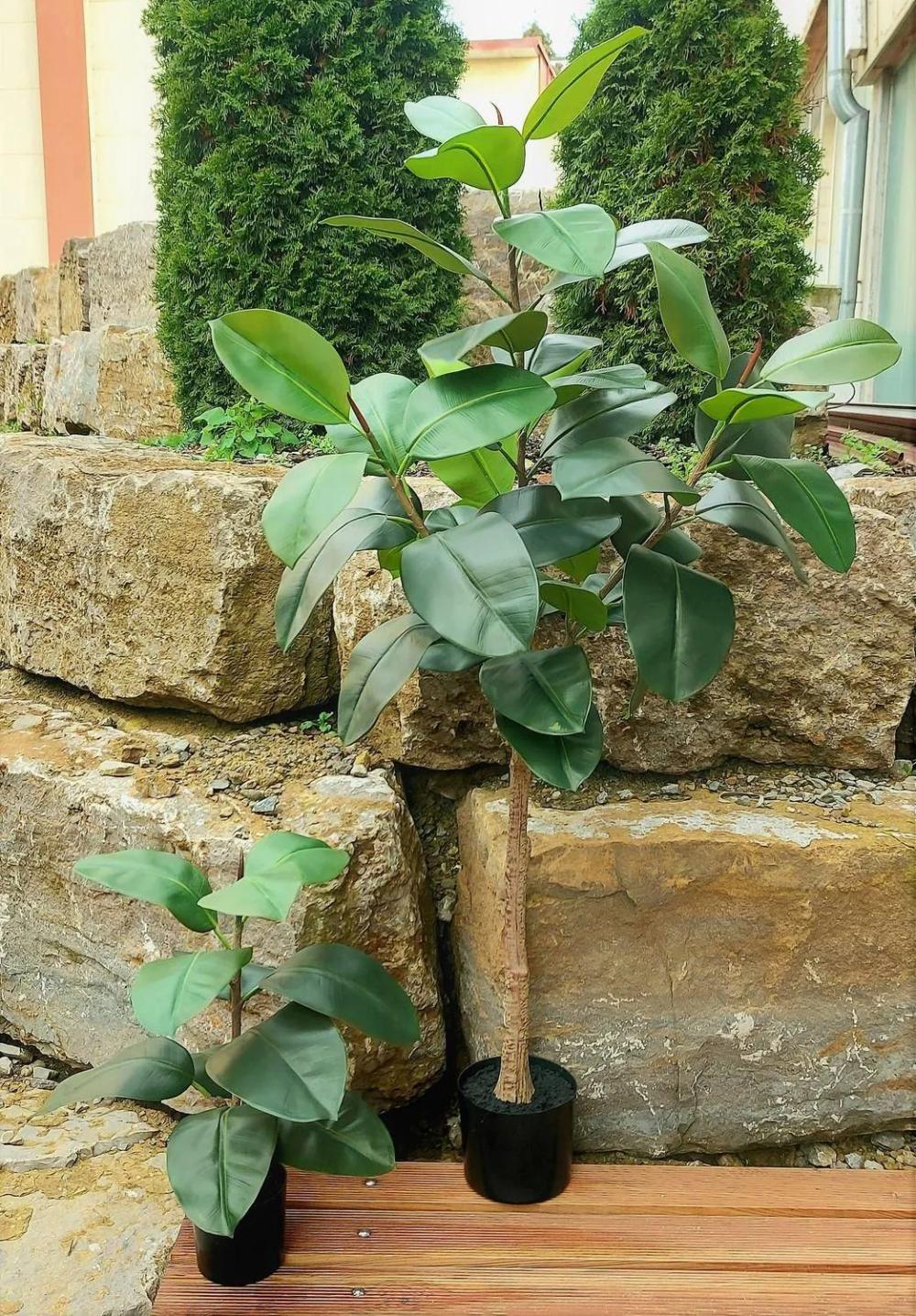 Rubber trees | Decorative Rubber Tree Frodelinde, Artificial Trunk, Green, 4Ft/120Cm Artificial Trees Green