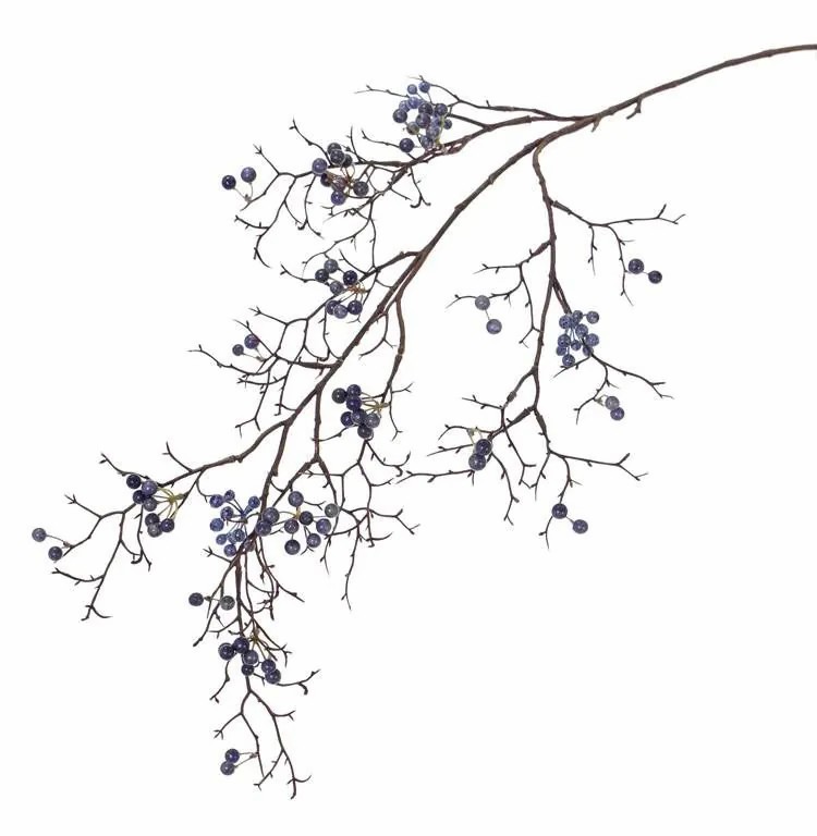 Snowberry | Artificial Snowberries Branch Gesa With Berries, Blue, 3Ft/100Cm Artificial Plants Blue