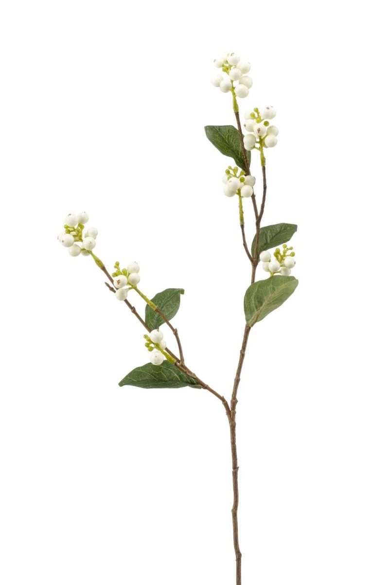 Snowberry | Artificial Snowberry Branch Lierga With Fruits, Cream, 28"/70Cm Artificial Plants Snowberry