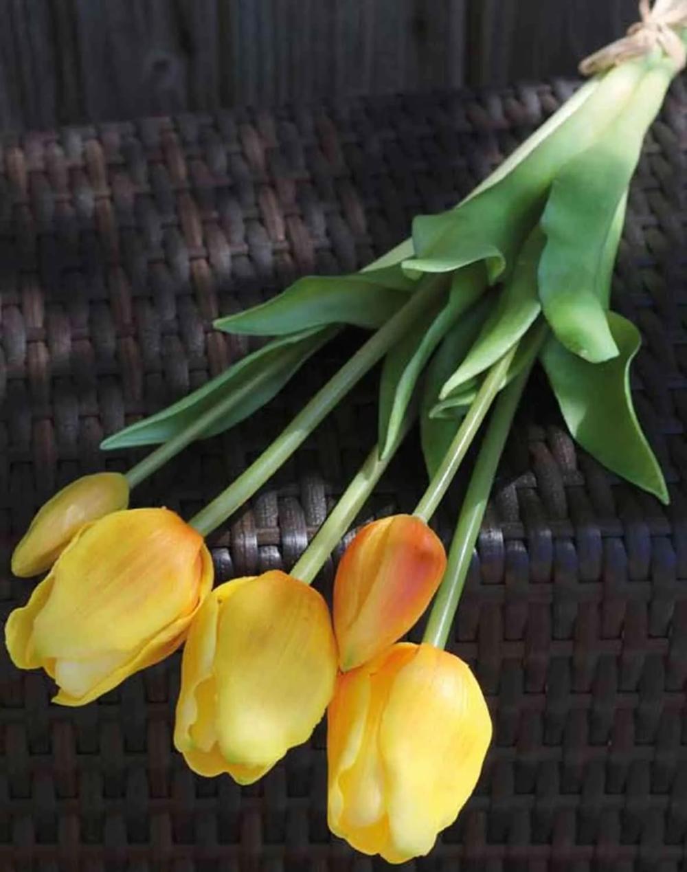 Tulip | Artificial Bouquet Of Tulips Lona, Light Orange-Green, 18"/45Cm, Ø6"/15Cm Artificial Flowers Orange