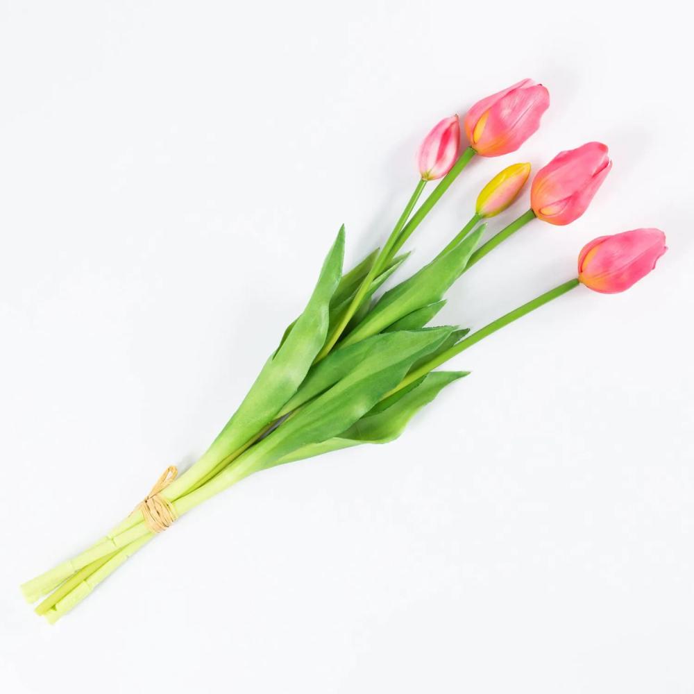 Tulip | Artificial Bouquet Of Tulips Lona, Light Pink-Green, 18"/45Cm, Ø6"/15Cm Artificial Flowers Rose