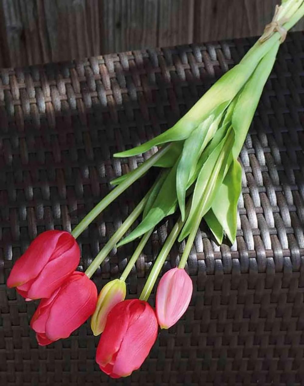 Tulip | Artificial Bouquet Of Tulips Lona, Pink-Green, 18"/45Cm, Ø6"/15Cm Artificial Flowers Rose