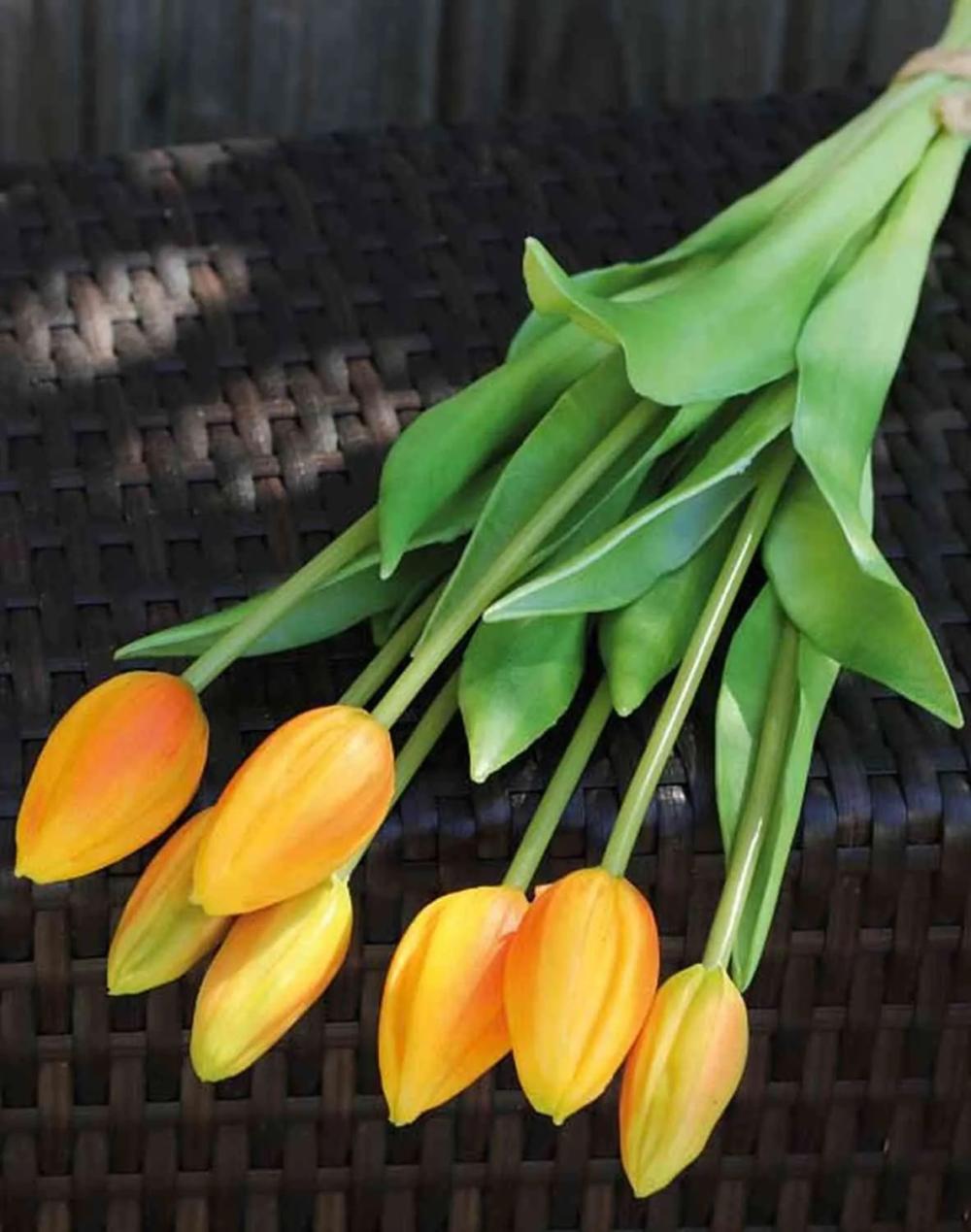 Tulip | Artificial Tulip Bouquet Lona, Light Orange-Green, 18"/45Cm, Ø8"/20Cm Artificial Flowers Orange