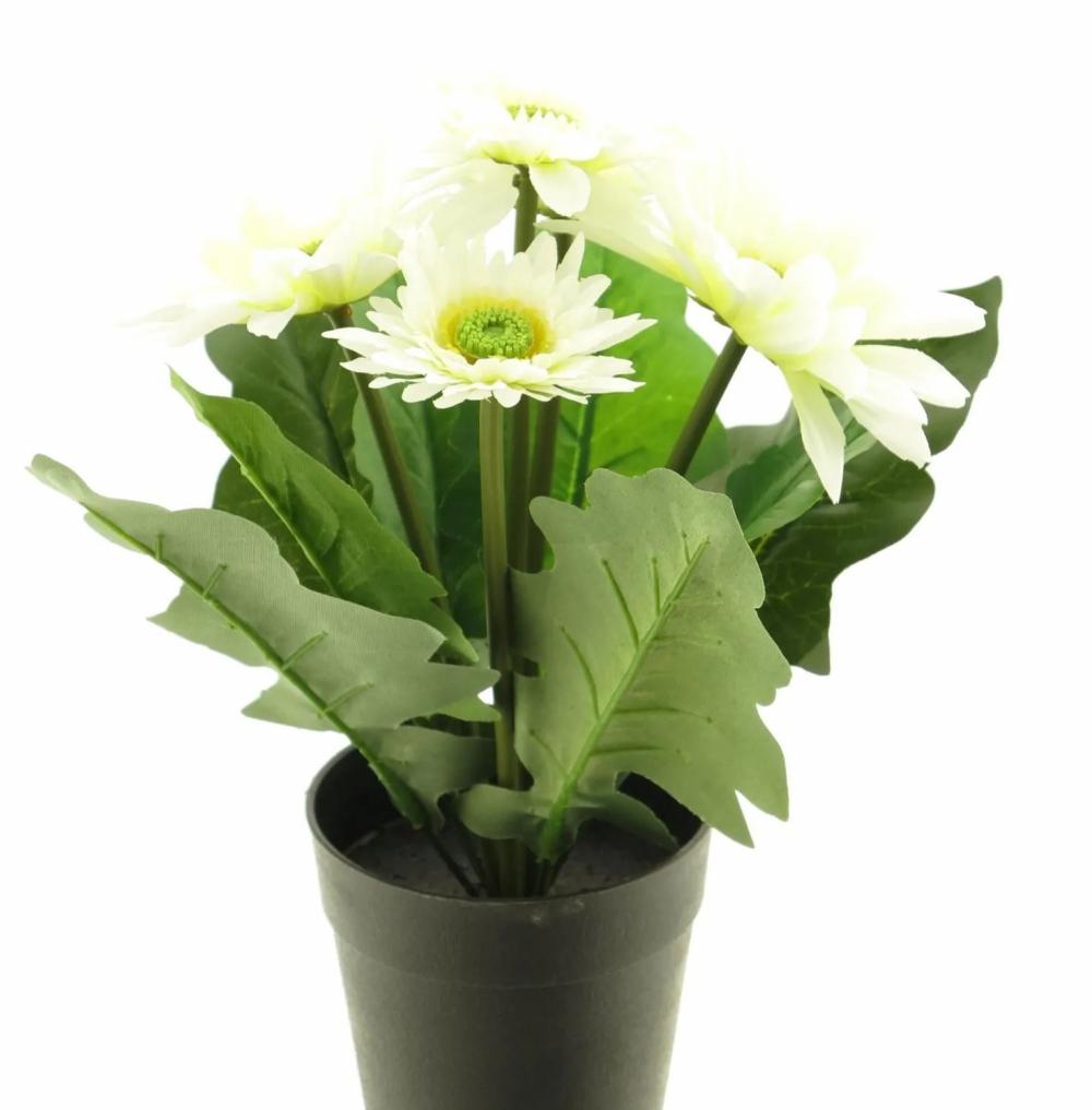 Gerbera | Artificial Gerbera Xiaoou In Decorative Pot, Cream, 10"/25Cm Artificial Flowers Gerbera