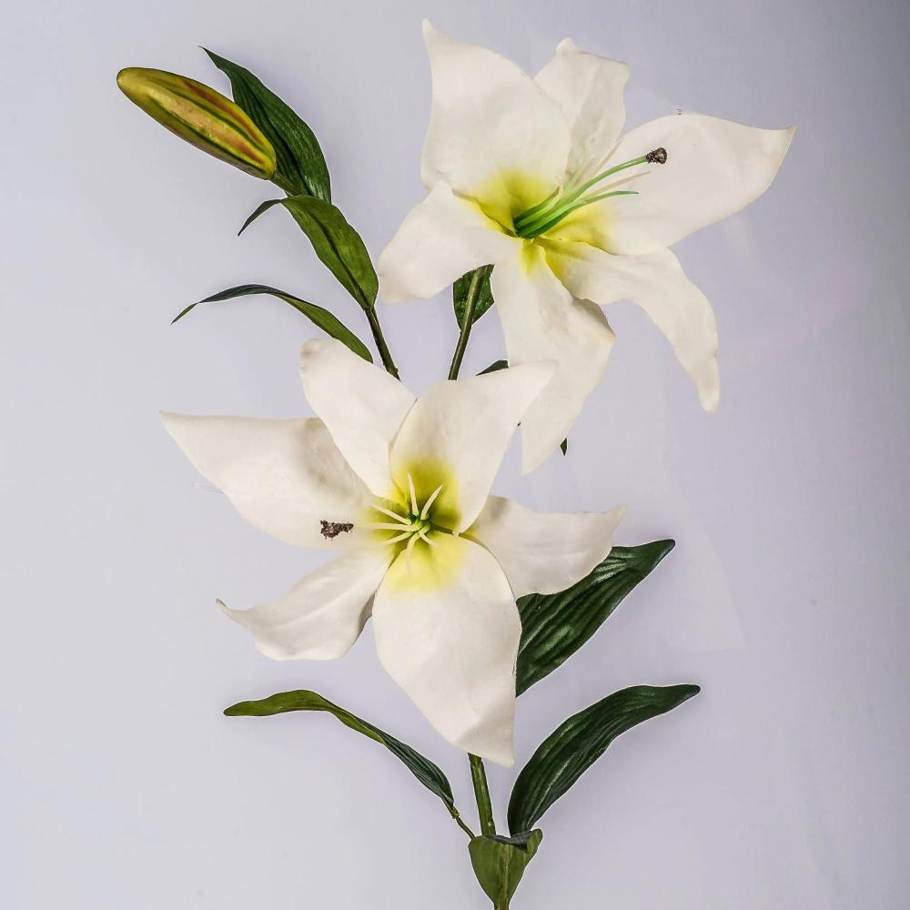 Lilies | Fake Flower Lily Kirsten, White, 33"/85Cm, Ø5.9"/15Cm Artificial Flowers Lilies