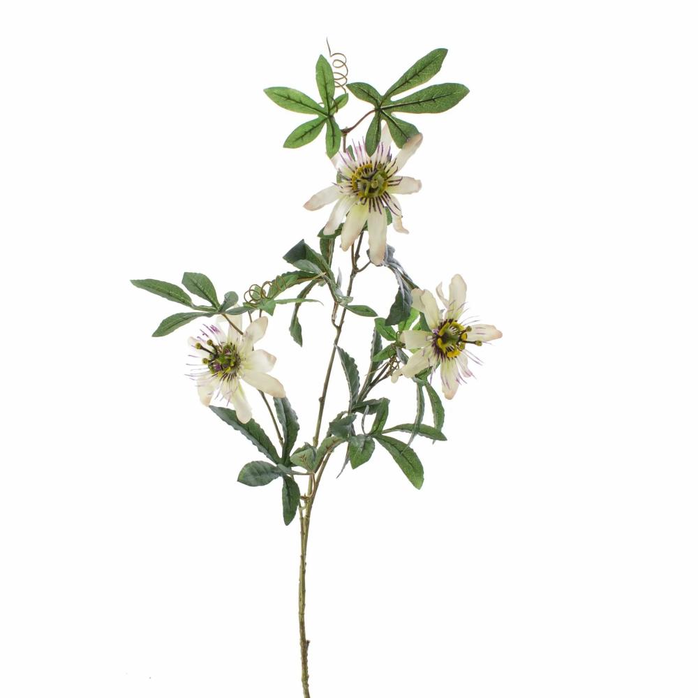 Passion flowers | Artificial Passion Flower Shari, White-Purple, 3Ft/100Cm, Ø3.5"-4.3"/9-11Cm Artificial Flowers Passion flowers