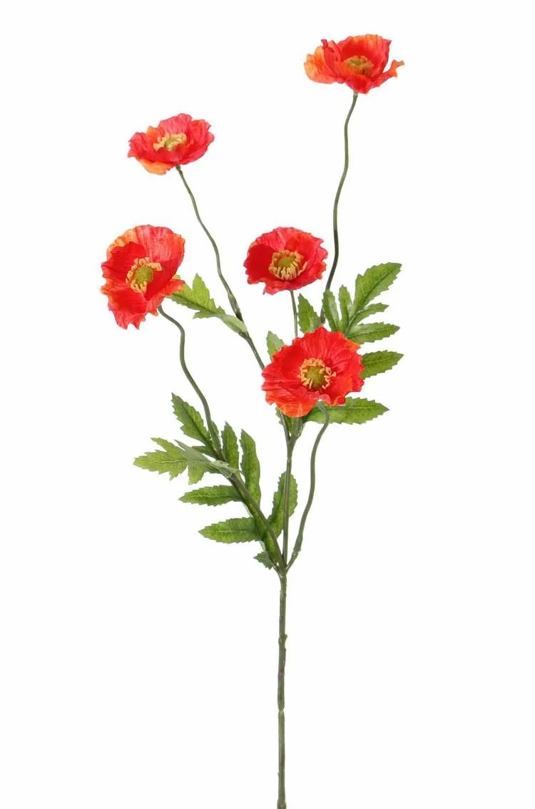 Poppies | Silk Poppy Flower Keira, Orange, 26"/65Cm, Ø2"/5Cm Artificial Flowers Orange