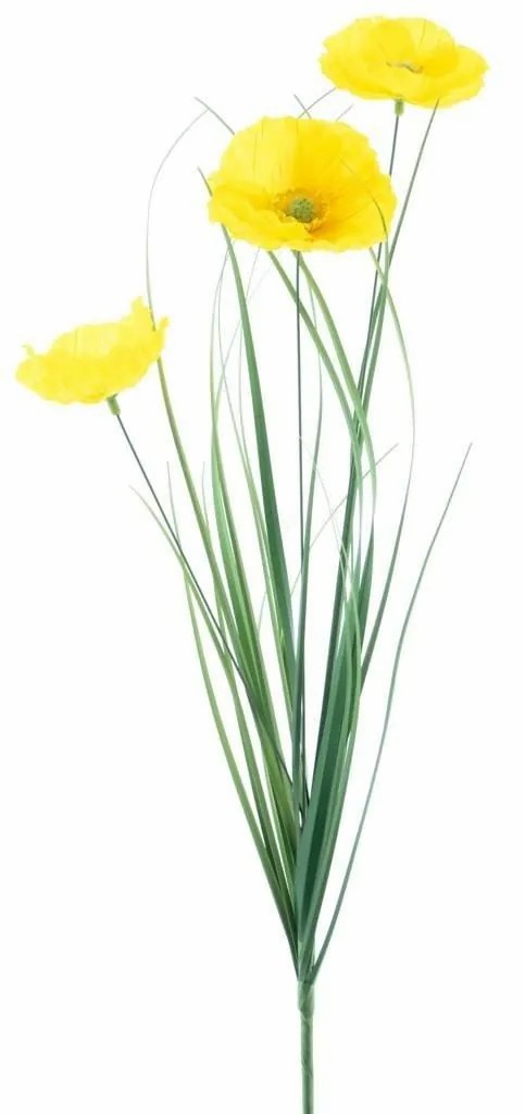 Poppies | Artificial Grass Poppy Resna On Spike, Yellow, 20"/50Cm Artificial Flowers Poppies