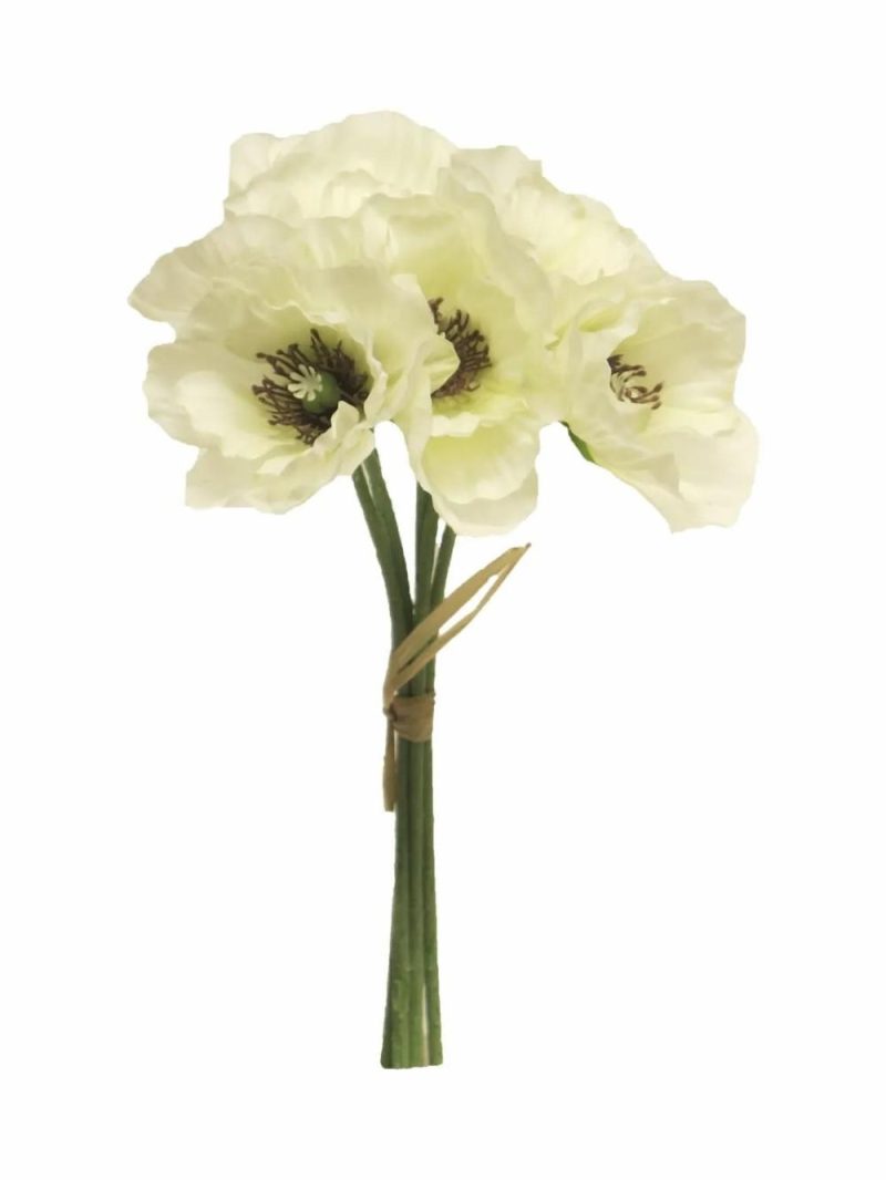 Poppies | Artificial Poppy Bouquet Xiong, White, 12"/30Cm Artificial Flowers Poppies